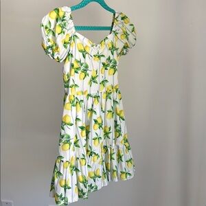 Lemon Print Puff Sleeve Dress